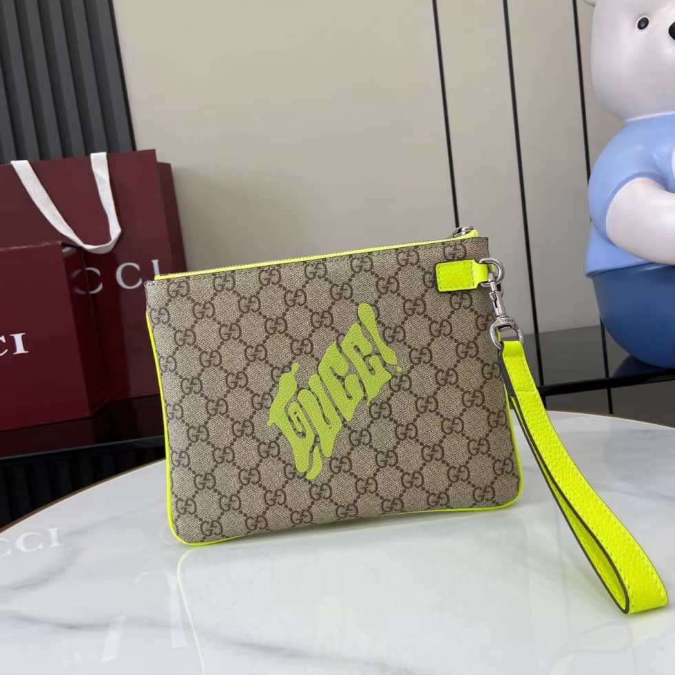 Gucci GG Small Brown Green Mens Clutch 838753_1_161567 Gucci GG Small Brown Green Mens Clutch 838753