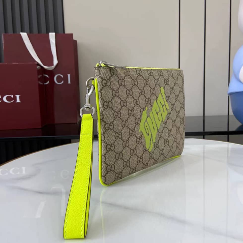 Gucci GG Small Brown Green Mens Clutch 838753_2_161567 Gucci GG Small Brown Green Mens Clutch 838753