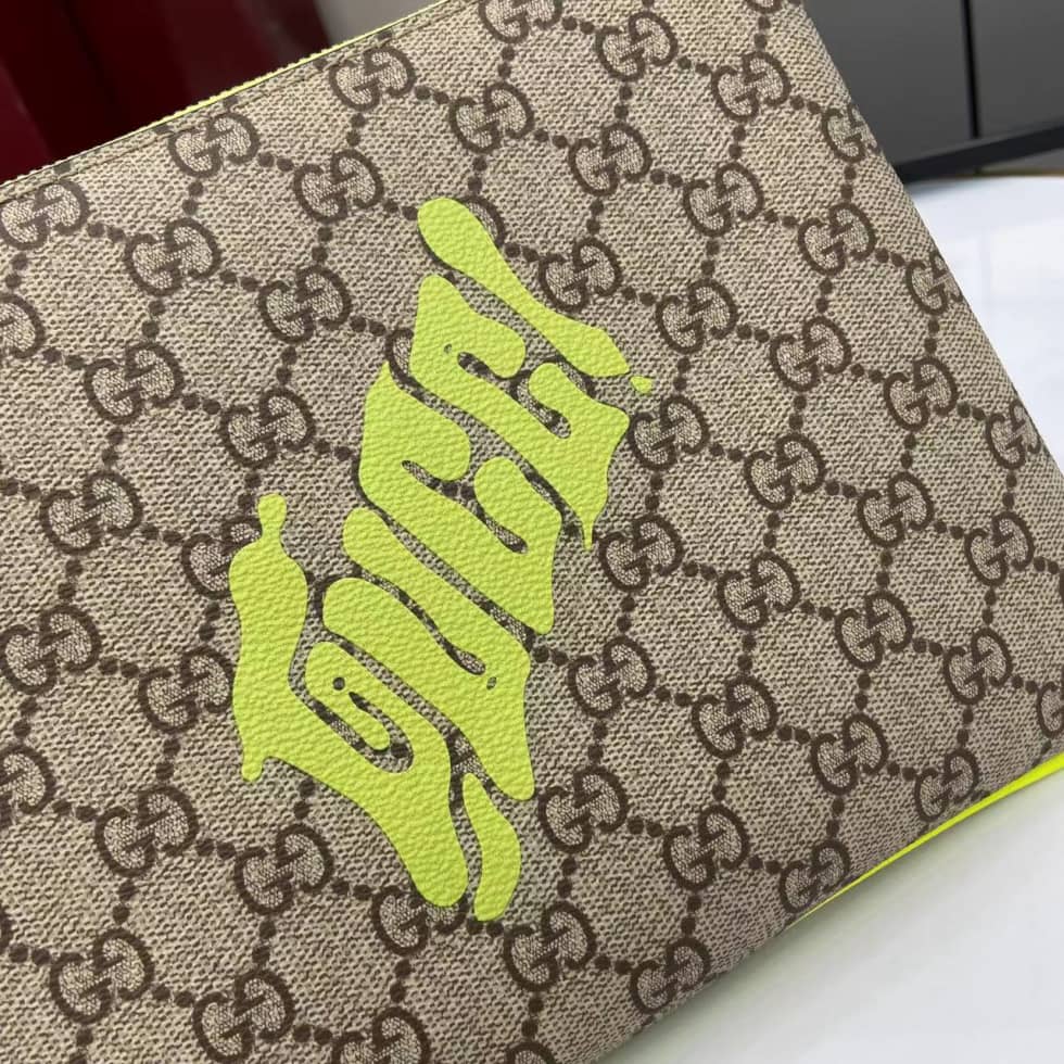 Gucci GG Small Brown Green Mens Clutch 838753_4_161567 Gucci GG Small Brown Green Mens Clutch 838753