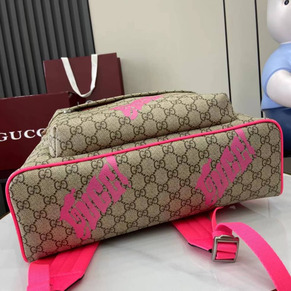 Gucci GG Canvas Beige Brown Pink Backpack 834466_6_161607 Gucci GG Canvas Beige Brown Pink Backpack 834466