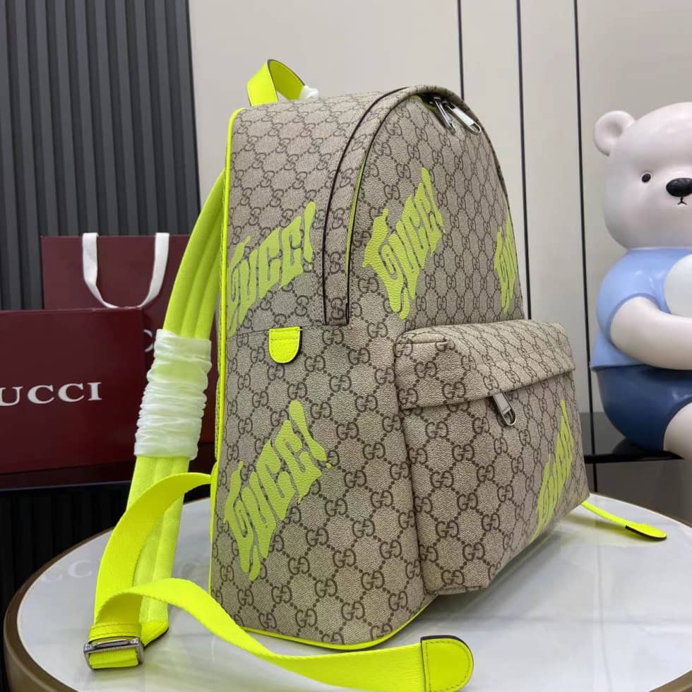 Gucci Mens GG Beige Brown Green Backpack 834466_2_161617 Gucci Mens GG Beige Brown Green Backpack 834466