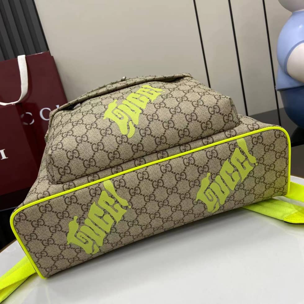 Gucci Mens GG Beige Brown Green Backpack 834466_3_161617 Gucci Mens GG Beige Brown Green Backpack 834466