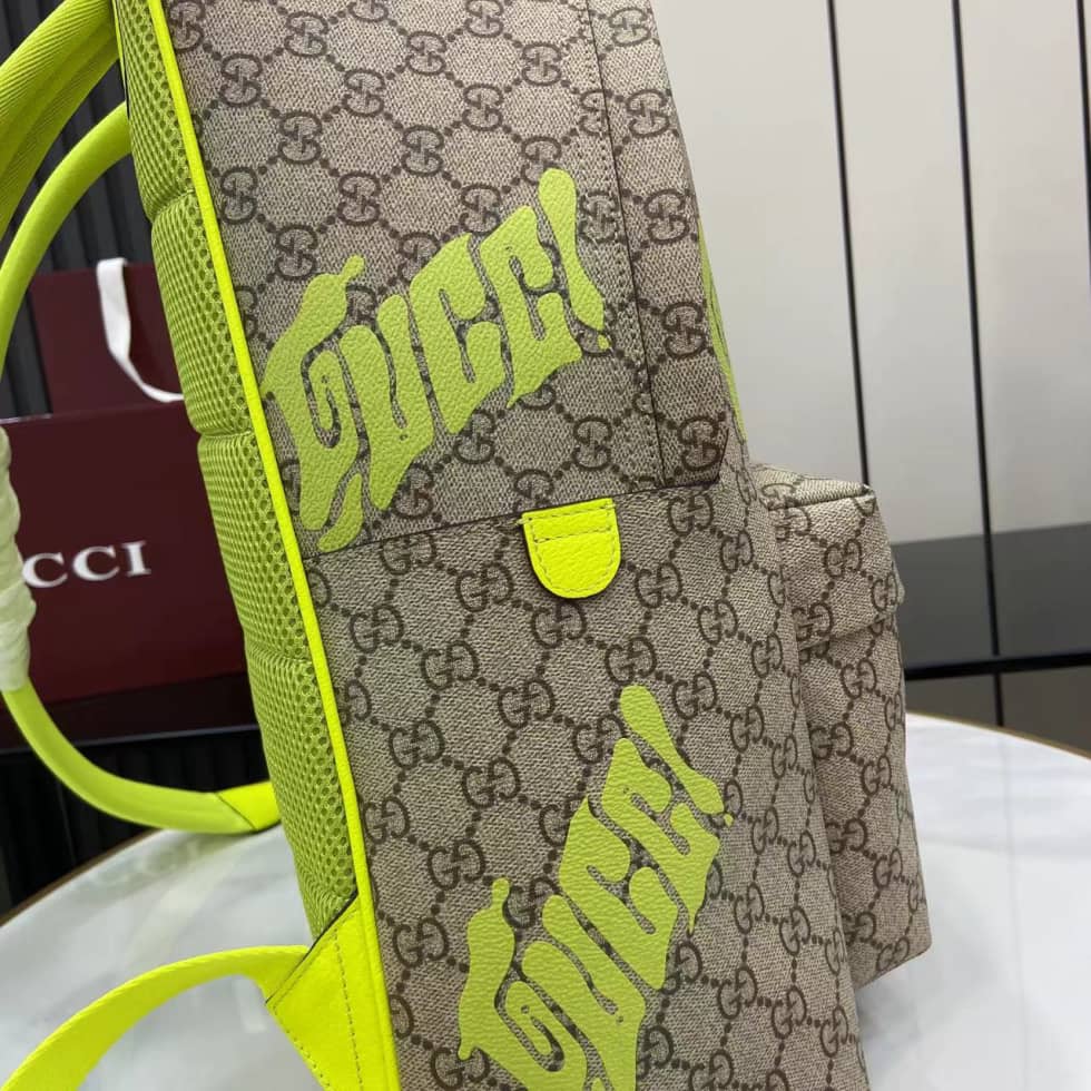 Gucci Mens GG Beige Brown Green Backpack 834466_5_161617 Gucci Mens GG Beige Brown Green Backpack 834466