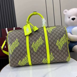 Gucci Mens GG Brown Green Duffle Bag 834962