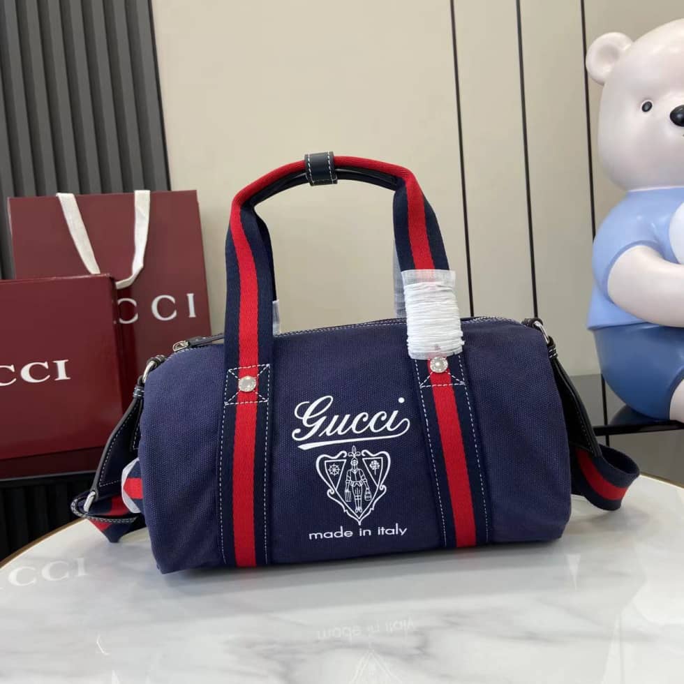 Gucci Mens Canvas Blue Small Duffle Bag 816865_10_161727 Gucci Mens Canvas Blue Small Duffle Bag 816865
