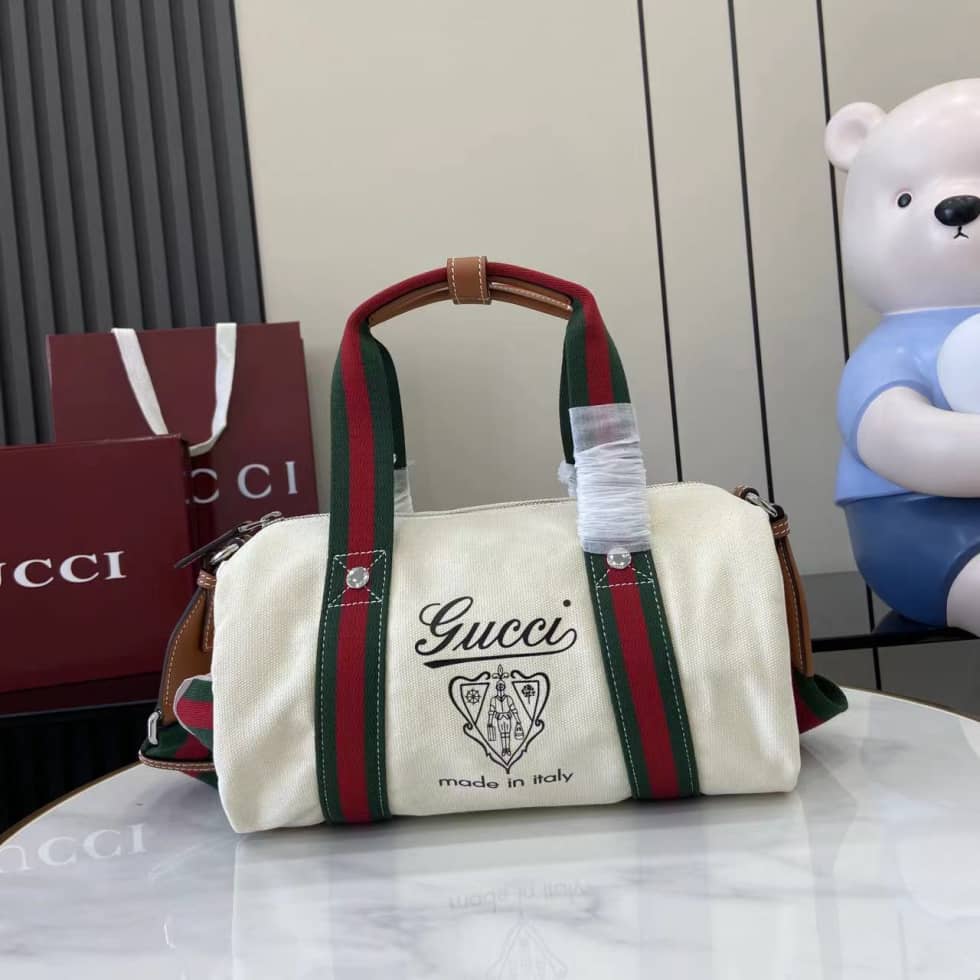 Gucci Mens Canvas Beige Small Duffle Bag 816865_10_161737 Gucci Mens Canvas Beige Small Duffle Bag 816865
