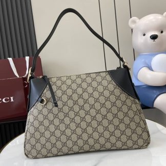 Gucci GG Emblem Beige Black Large Shoulder Bag