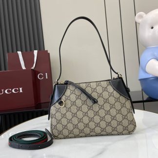 Gucci GG Emblem Beige Black Small Shoulder Bag