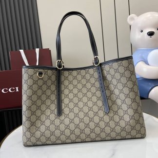 Gucci GG Emblem Beige Black Large Tote Bag
