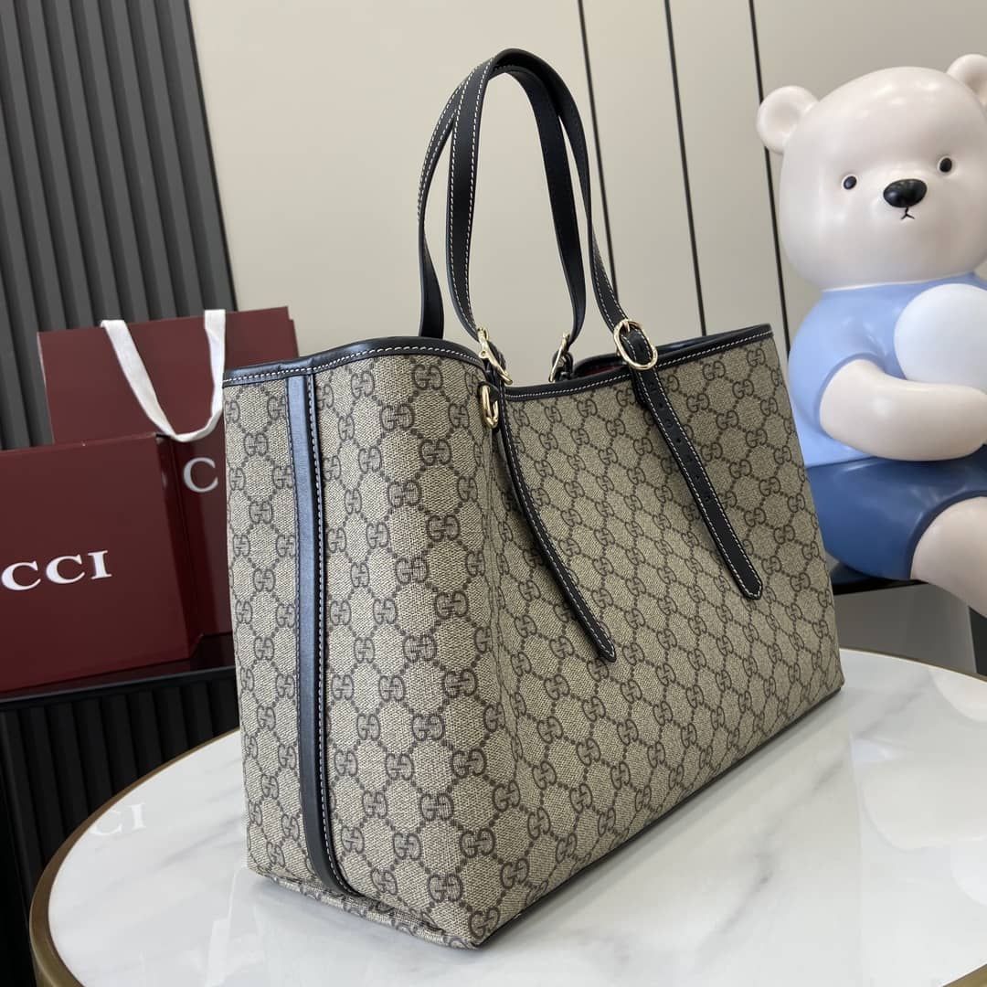 Gucci GG Emblem Beige Black Large Tote Bag_1_161787 Gucci GG Emblem Beige Black Large Tote Bag