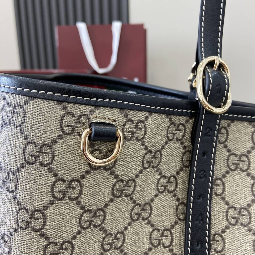 Gucci GG Emblem Beige Black Large Tote Bag_4_161787 Gucci GG Emblem Beige Black Large Tote Bag