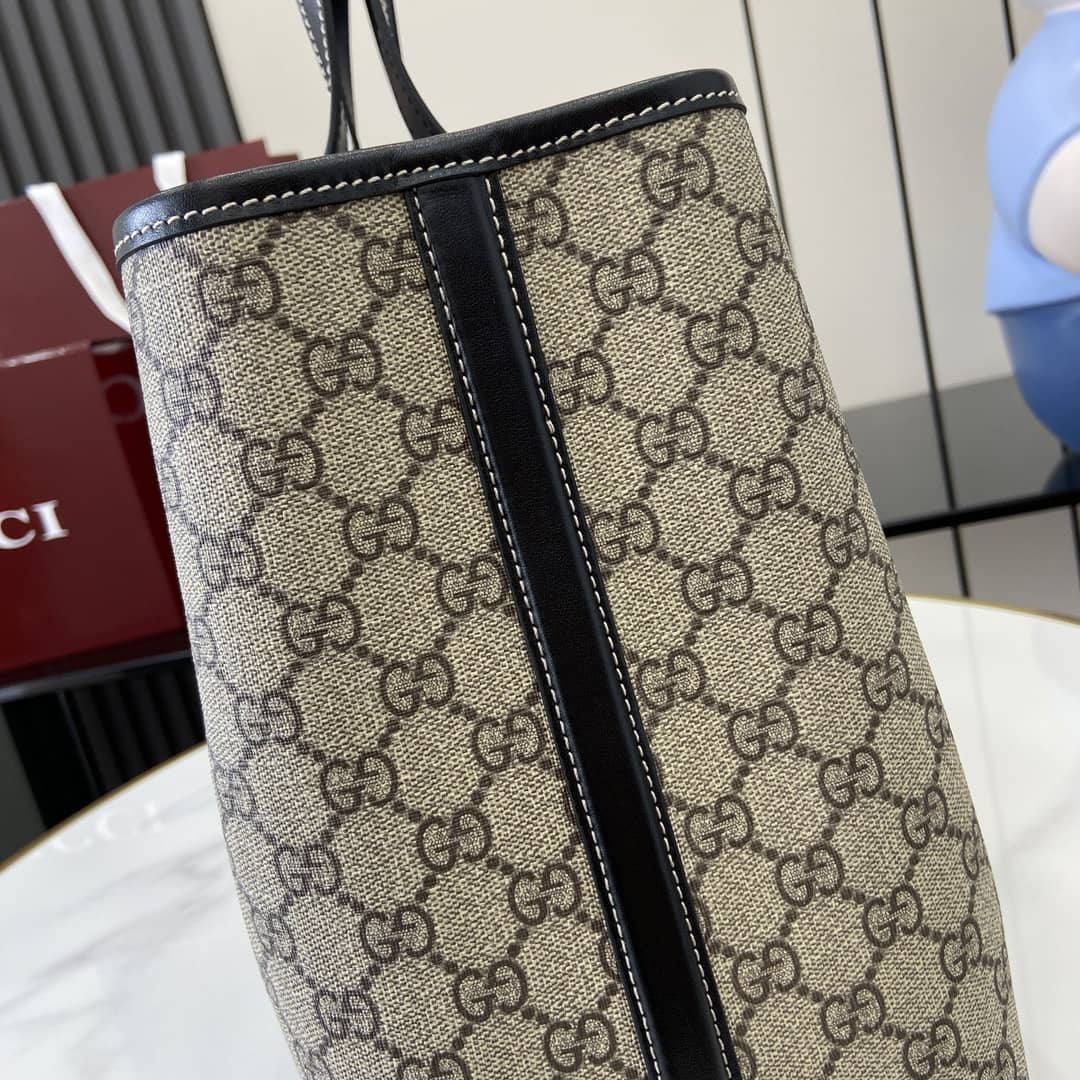 Gucci GG Emblem Beige Black Large Tote Bag_5_161787 Gucci GG Emblem Beige Black Large Tote Bag