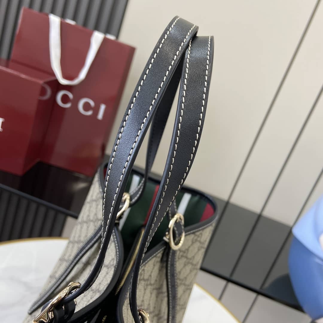 Gucci GG Emblem Beige Black Large Tote Bag_6_161787 Gucci GG Emblem Beige Black Large Tote Bag