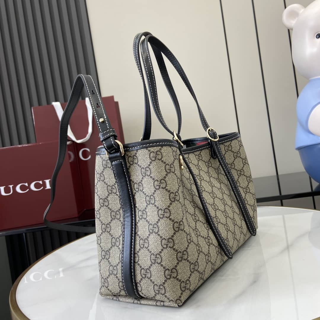 Gucci GG Emblem Beige Black Medium Tote Bag_2_161797 Gucci GG Emblem Beige Black Medium Tote Bag