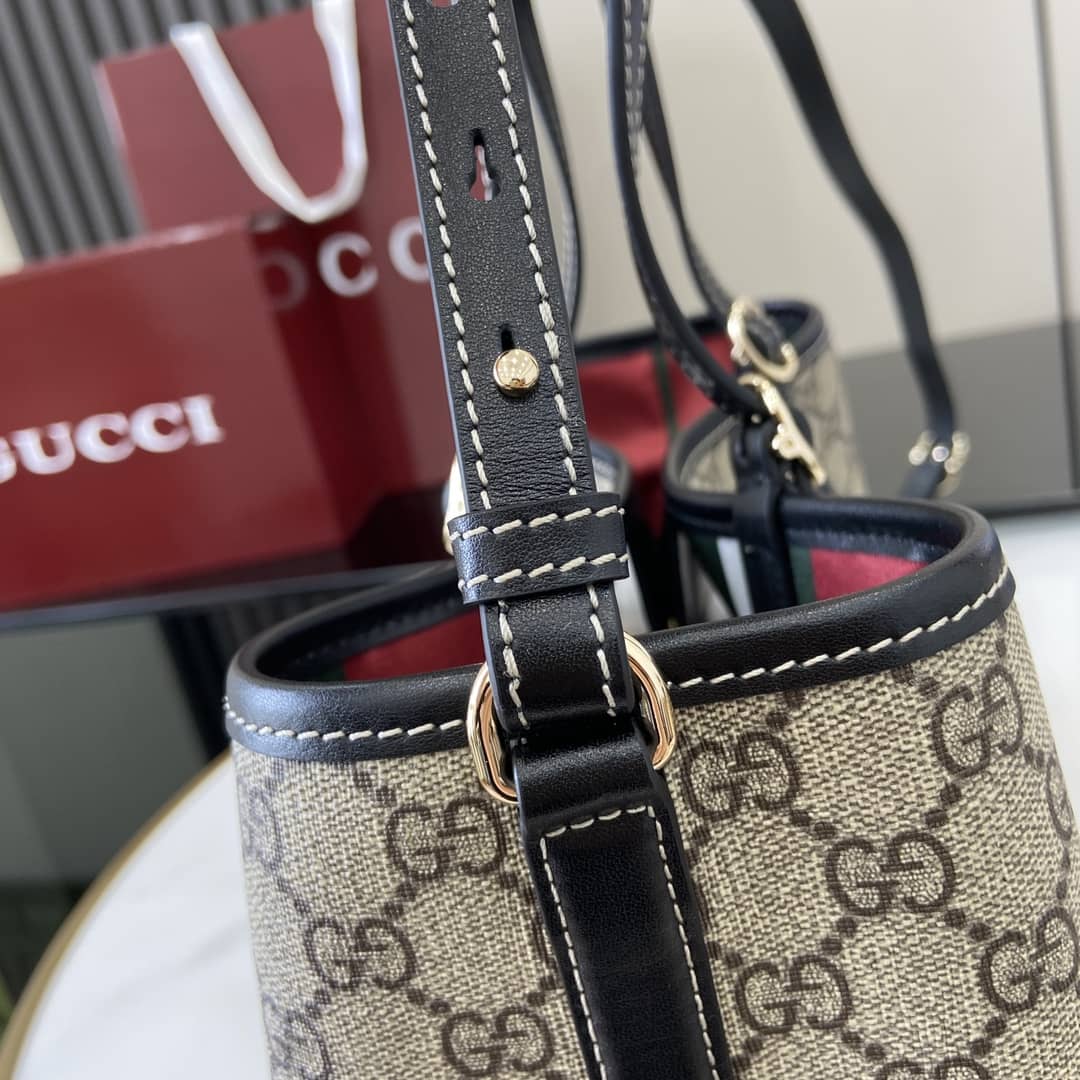 Gucci GG Emblem Beige Black Medium Tote Bag_4_161797 Gucci GG Emblem Beige Black Medium Tote Bag