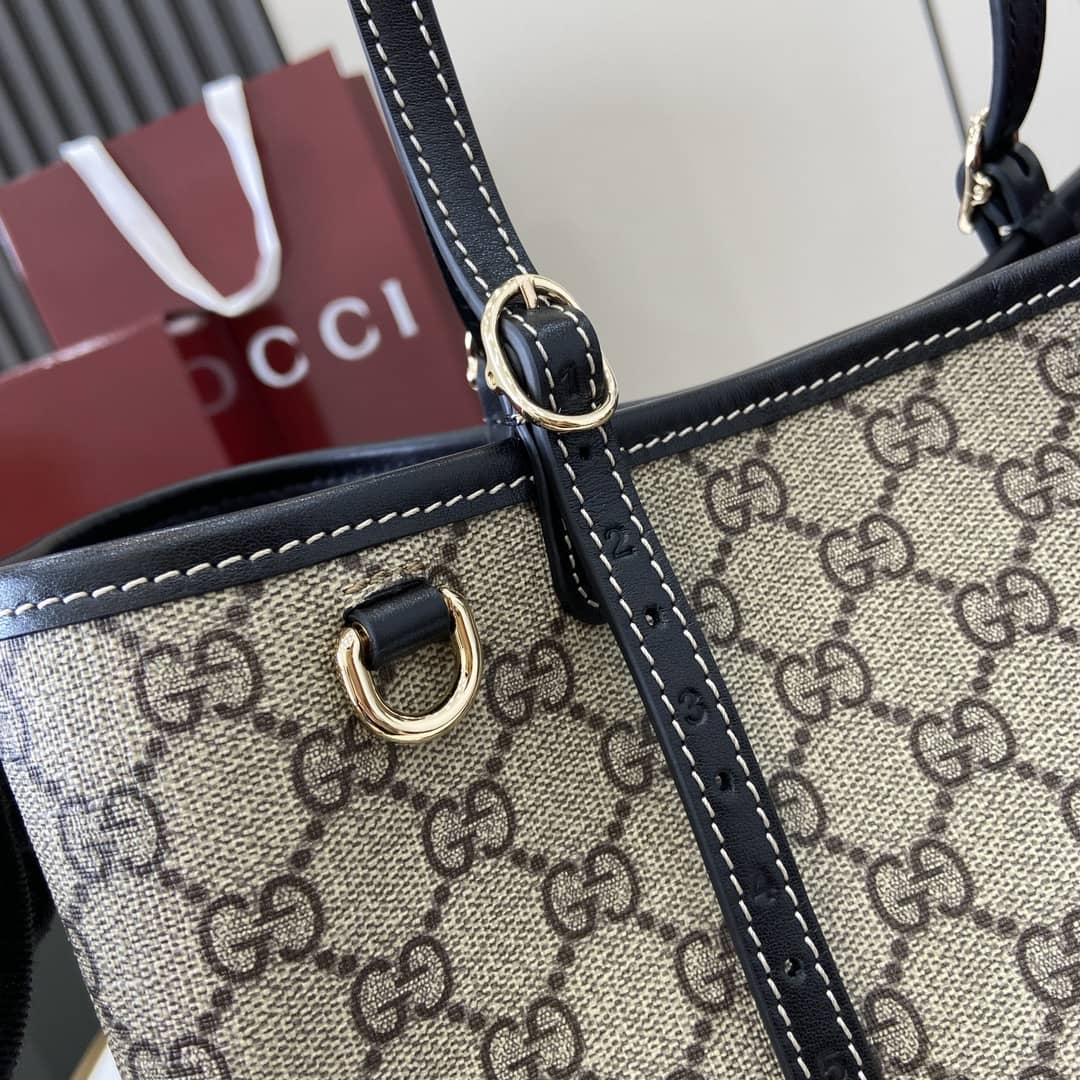 Gucci GG Emblem Beige Black Medium Tote Bag_5_161797 Gucci GG Emblem Beige Black Medium Tote Bag