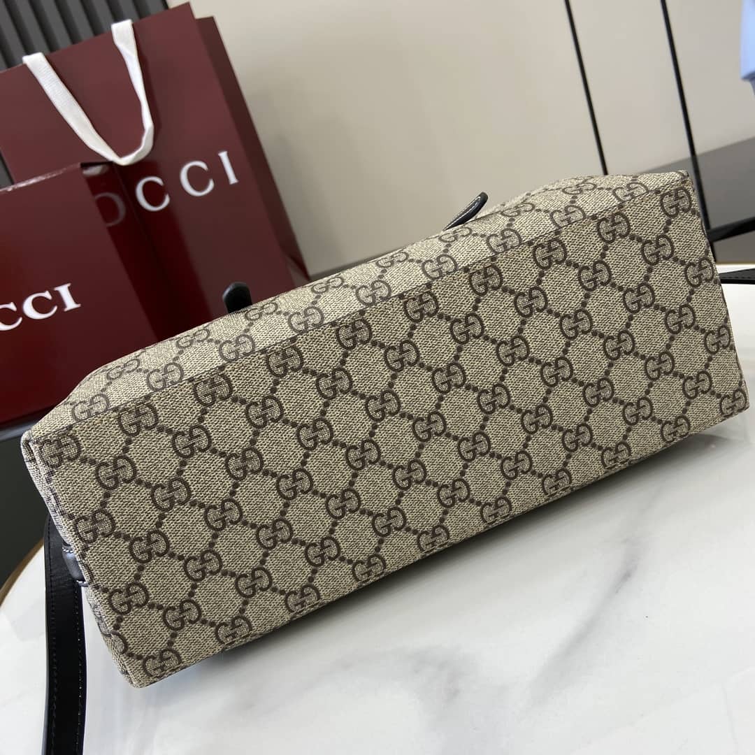 Gucci GG Emblem Beige Black Medium Tote Bag_6_161797 Gucci GG Emblem Beige Black Medium Tote Bag