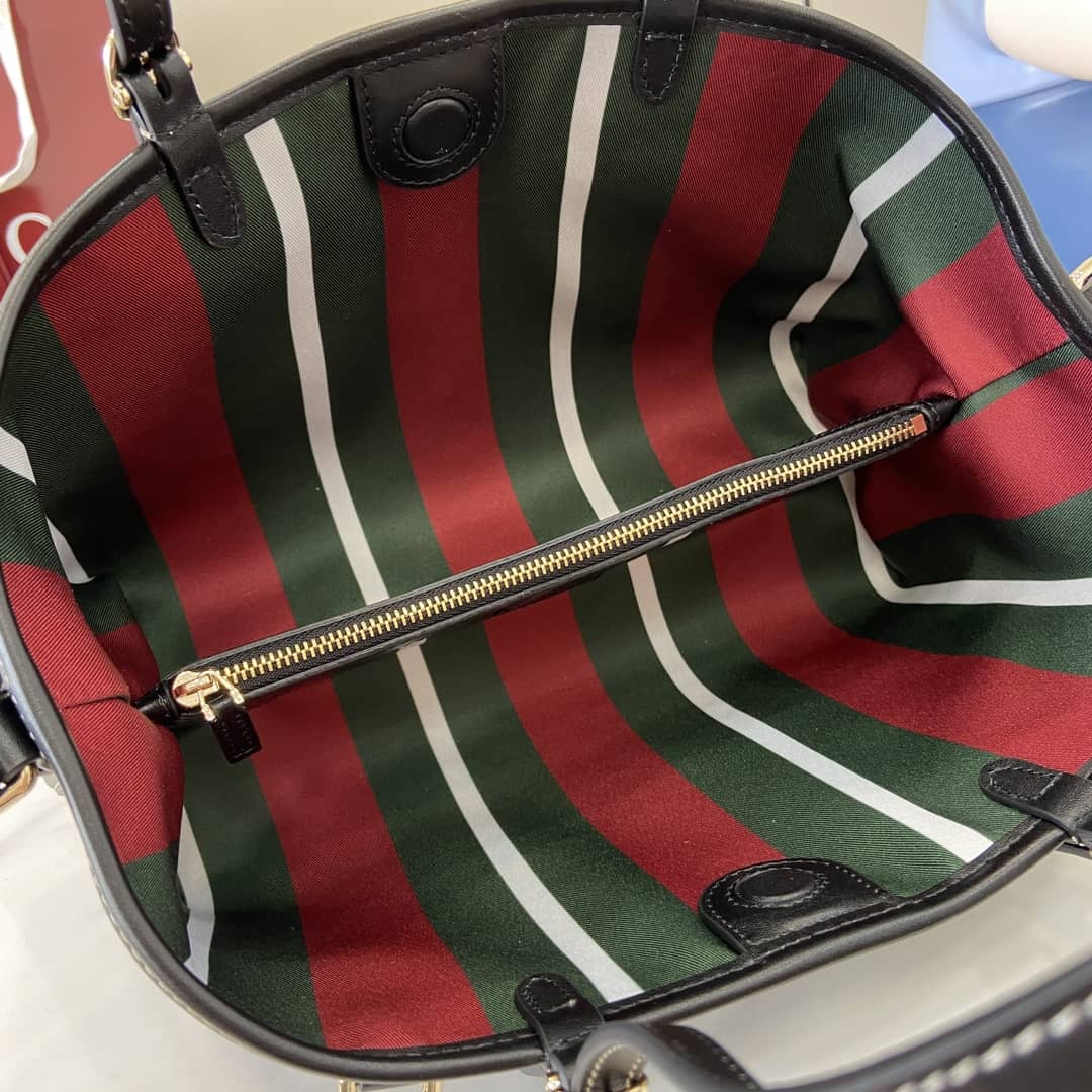 Gucci GG Emblem Beige Black Medium Tote Bag_7_161797 Gucci GG Emblem Beige Black Medium Tote Bag
