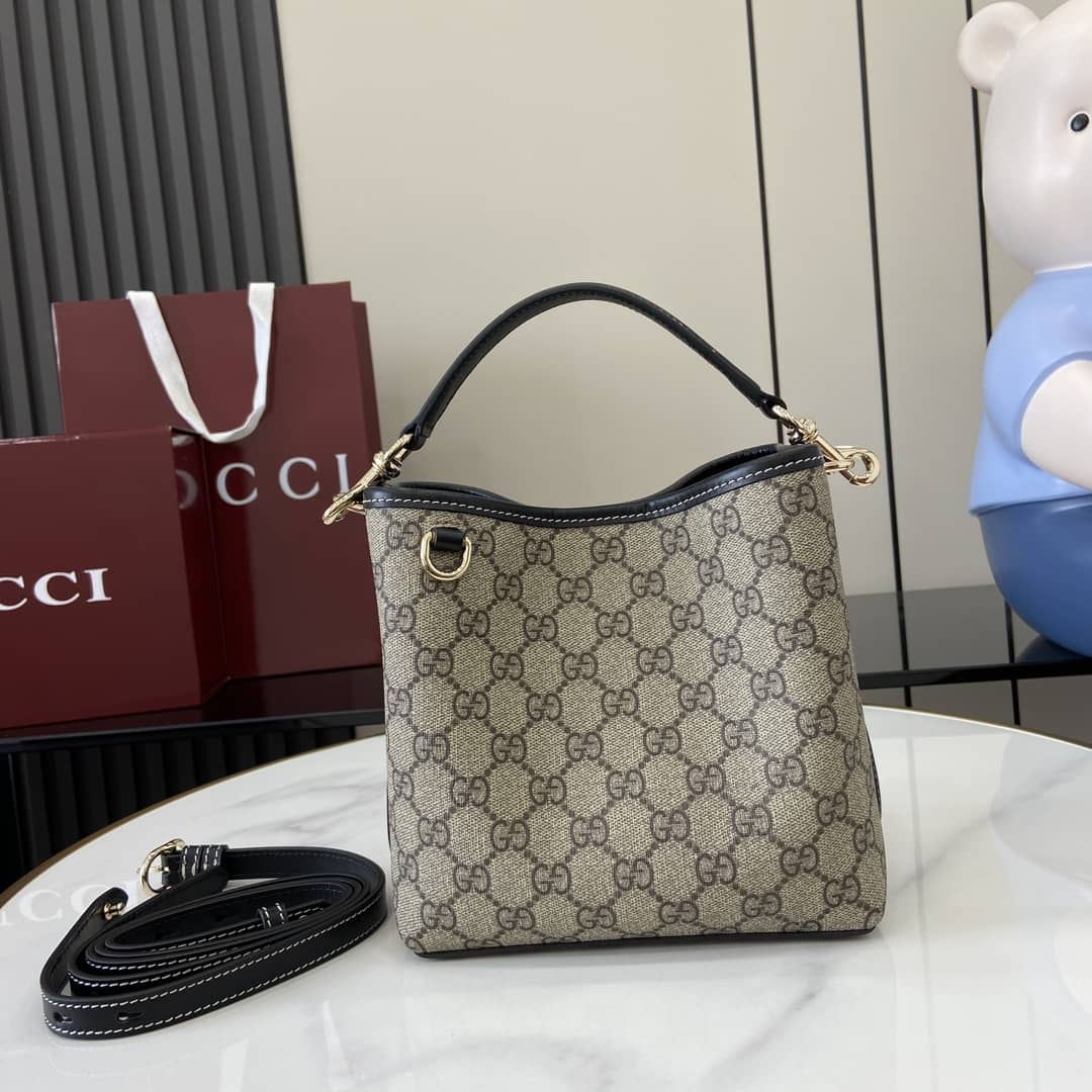 Gucci GG Emblem Beige Black Small Bucket Bag_10_161807 Gucci GG Emblem Beige Black Small Bucket Bag