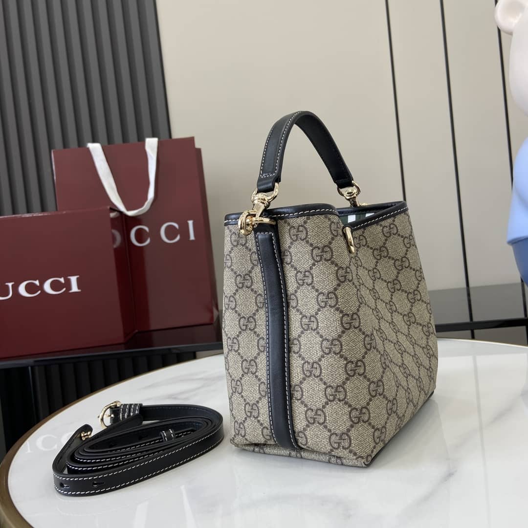 Gucci GG Emblem Beige Black Small Bucket Bag_1_161807 Gucci GG Emblem Beige Black Small Bucket Bag