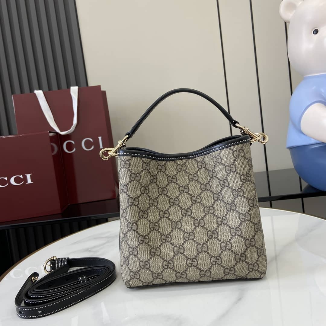 Gucci GG Emblem Beige Black Small Bucket Bag_2_161807 Gucci GG Emblem Beige Black Small Bucket Bag