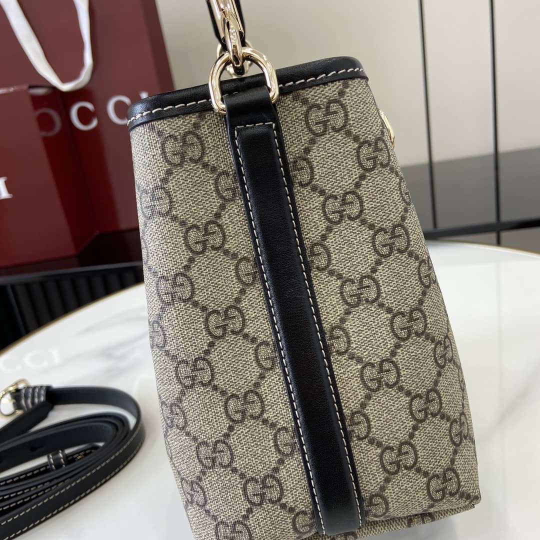 Gucci GG Emblem Beige Black Small Bucket Bag_4_161807 Gucci GG Emblem Beige Black Small Bucket Bag