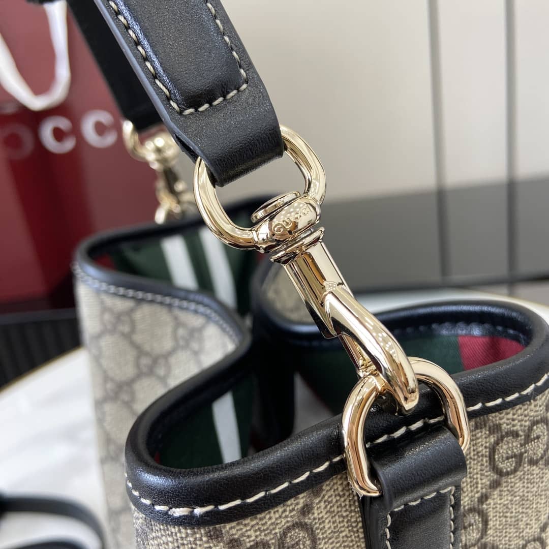 Gucci GG Emblem Beige Black Small Bucket Bag_5_161807 Gucci GG Emblem Beige Black Small Bucket Bag