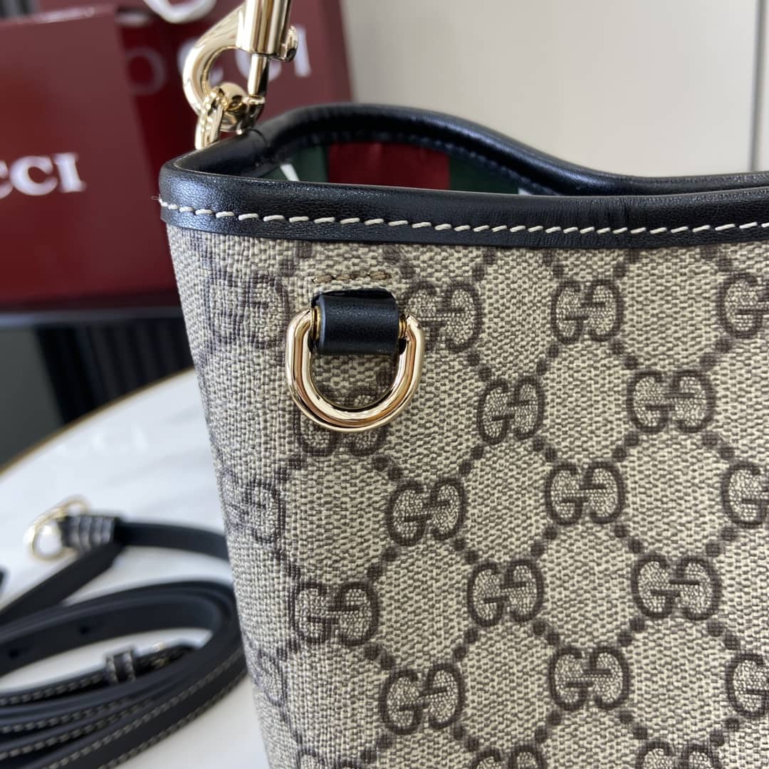 Gucci GG Emblem Beige Black Small Bucket Bag_6_161807 Gucci GG Emblem Beige Black Small Bucket Bag