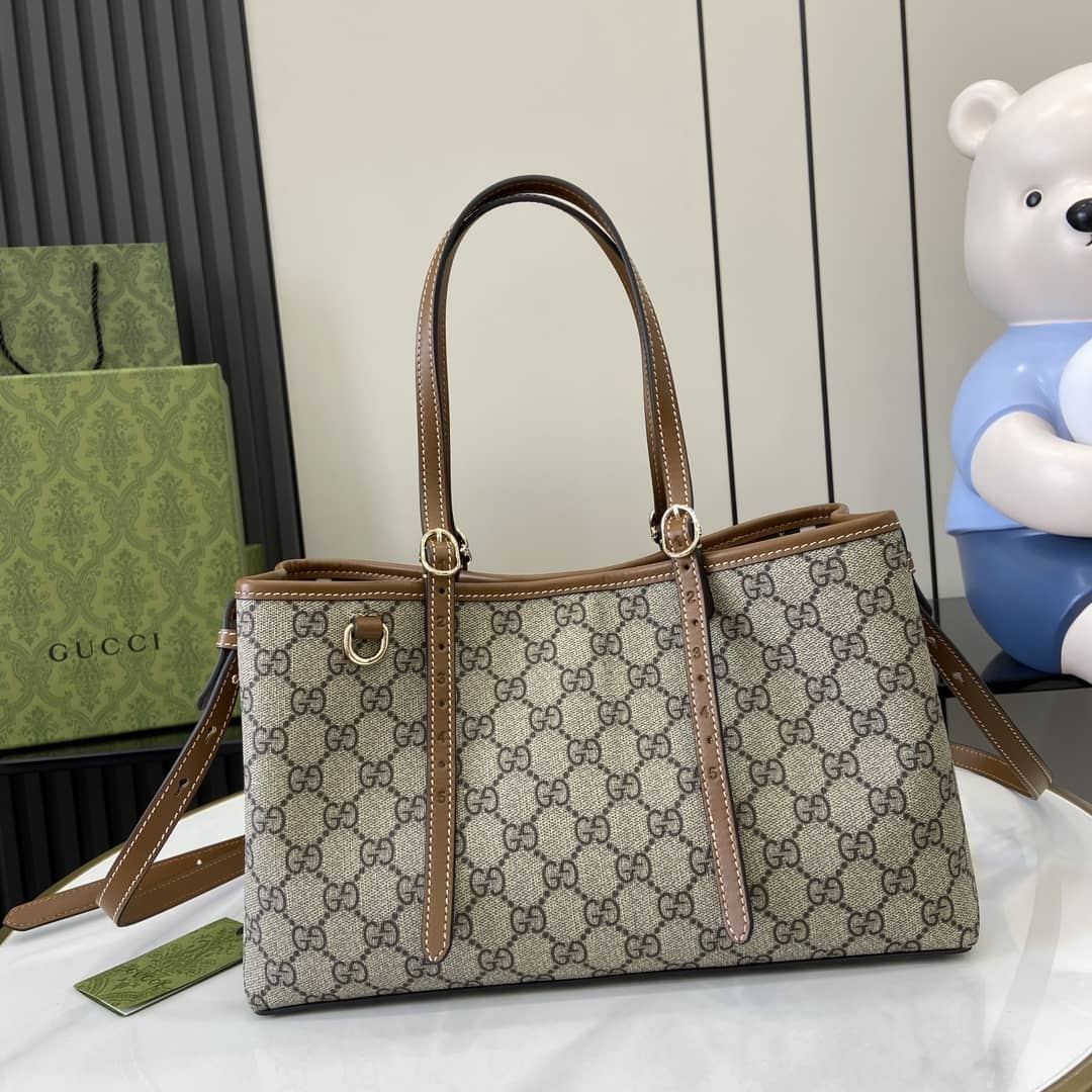 Gucci GG Emblem Medium Beige Brown Tote Bag_10_161827 Gucci GG Emblem Medium Beige Brown Tote Bag