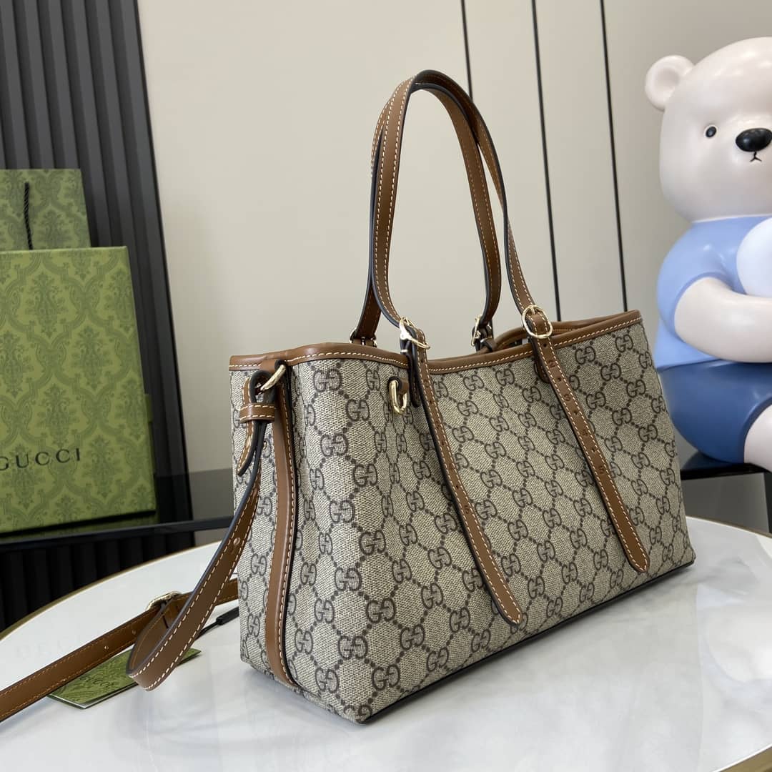 Gucci GG Emblem Medium Beige Brown Tote Bag_1_161827 Gucci GG Emblem Medium Beige Brown Tote Bag