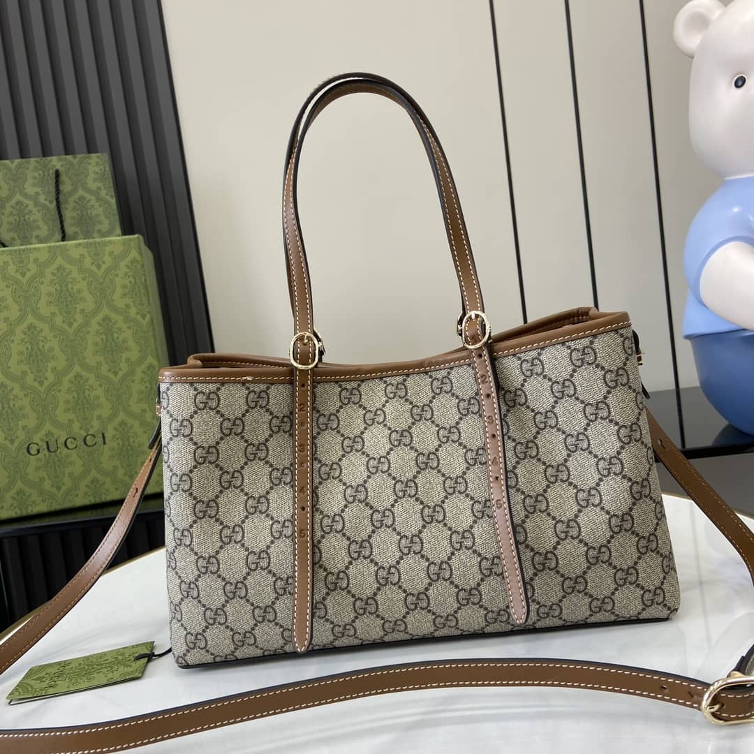 Gucci GG Emblem Medium Beige Brown Tote Bag_2_161827 Gucci GG Emblem Medium Beige Brown Tote Bag