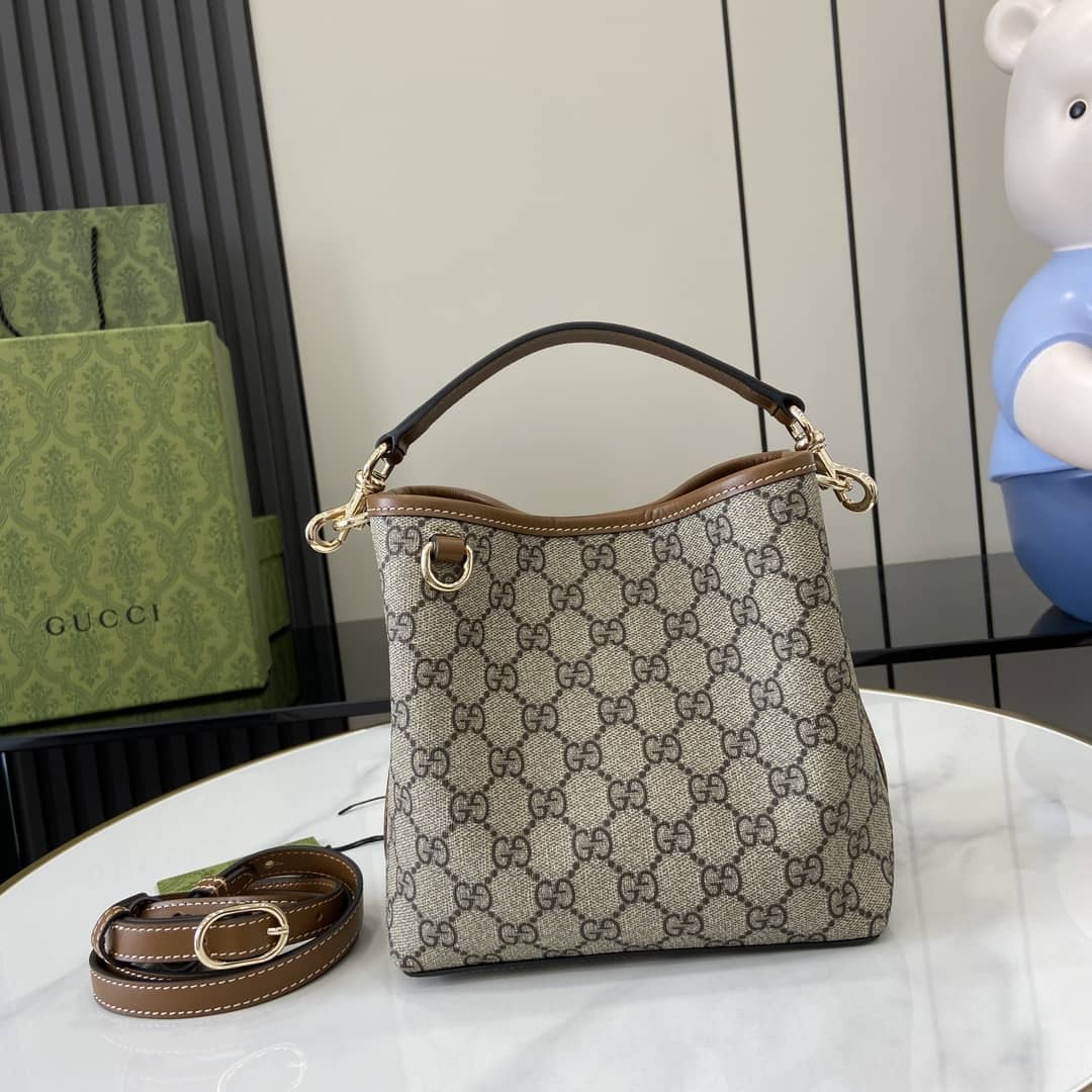 Gucci GG Emblem Small Beige Brown Bucket Bag_10_161837 Gucci GG Emblem Small Beige Brown Bucket Bag