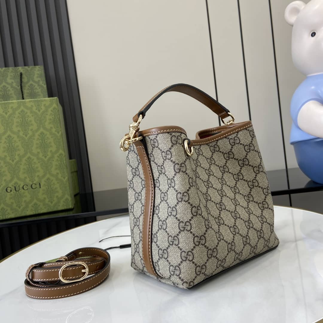 Gucci GG Emblem Small Beige Brown Bucket Bag_1_161837 Gucci GG Emblem Small Beige Brown Bucket Bag