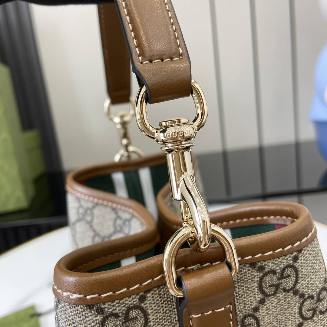 Gucci GG Emblem Small Beige Brown Bucket Bag_3_161837 Gucci GG Emblem Small Beige Brown Bucket Bag
