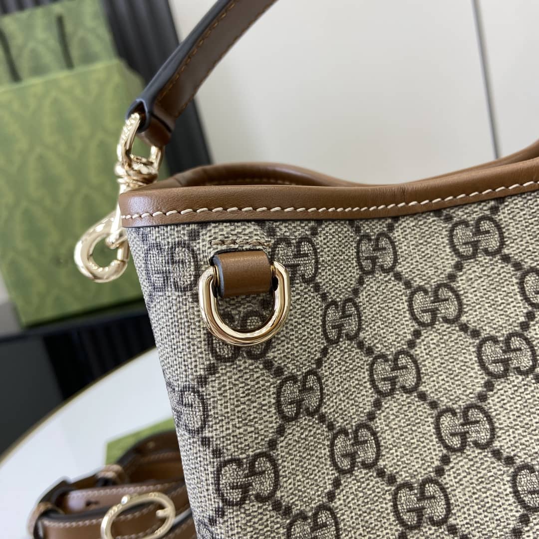 Gucci GG Emblem Small Beige Brown Bucket Bag_4_161837 Gucci GG Emblem Small Beige Brown Bucket Bag