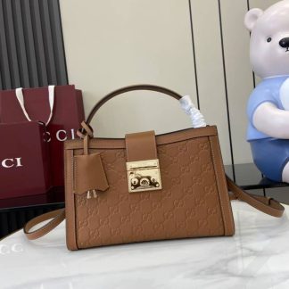 Gucci Padlock Leather Medium Brown Top Handle Bag