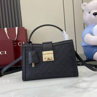 Gucci Padlock Leather Medium Black Top Handle Bag