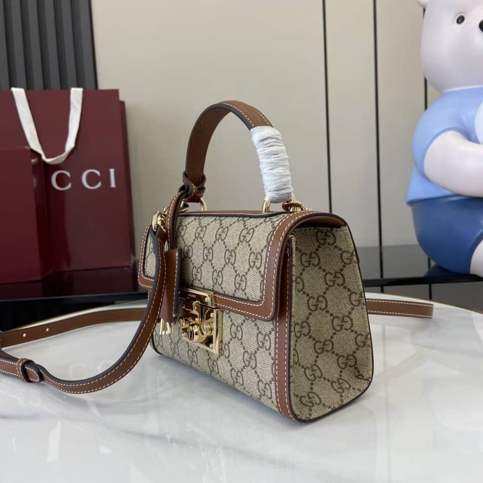 Gucci Padlock GG Canvas Small Brown Flap Bag_2_161967 Gucci Padlock GG Canvas Small Brown Flap Bag