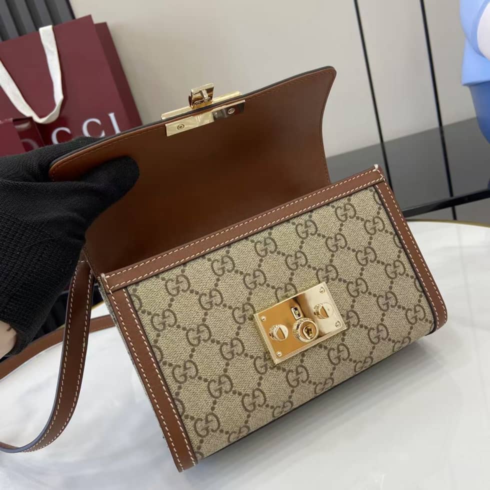 Gucci Padlock GG Canvas Small Brown Flap Bag_6_161967 Gucci Padlock GG Canvas Small Brown Flap Bag