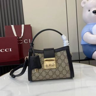 Gucci Padlock GG Small Beige Black Top Handle Bag