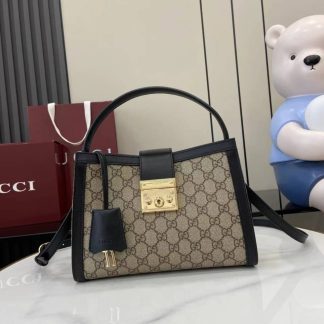 Gucci Padlock GG Medium Beige Black Top Handle Bag