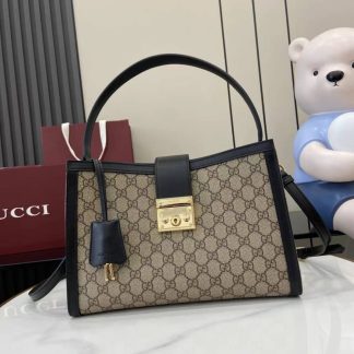 Gucci Padlock Large Beige Black Top Handle Bag