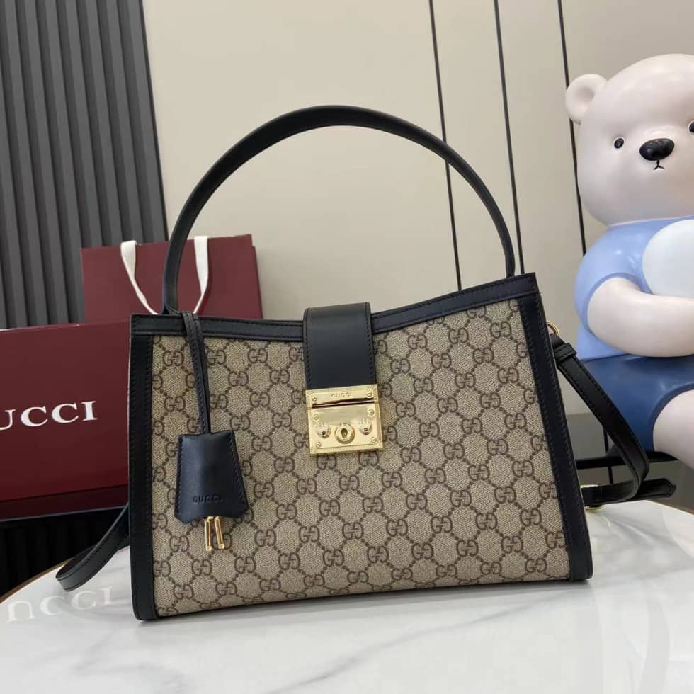 Gucci Padlock Large Beige Black Top Handle Bag_10_162067 Gucci Padlock Large Beige Black Top Handle Bag