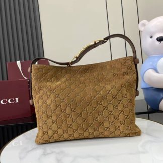 Gucci Beatrix Embossed Suede Medium Brown Tote Bag