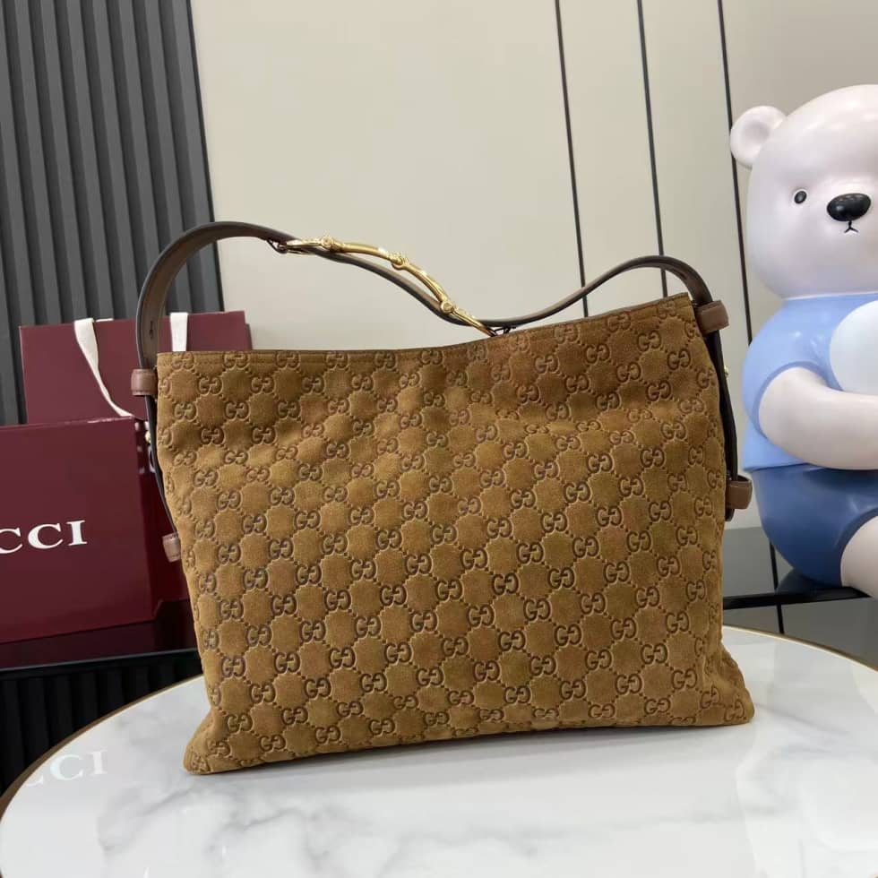 Gucci Beatrix Embossed Suede Medium Brown Tote Bag_1_162397 Gucci Beatrix Embossed Suede Medium Brown Tote Bag