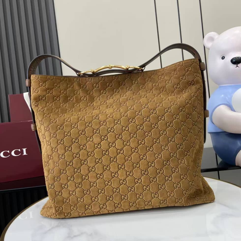 Gucci Beatrix Embossed Suede Large Brown Tote Bag_1_162407 Gucci Beatrix Embossed Suede Large Brown Tote Bag