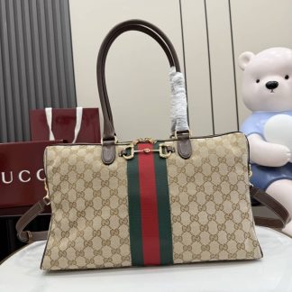 Gucci Borsetto Canvas Large Beige Boston Bag