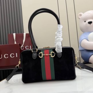 Gucci Borsetto Suede Medium Black Boston Bag