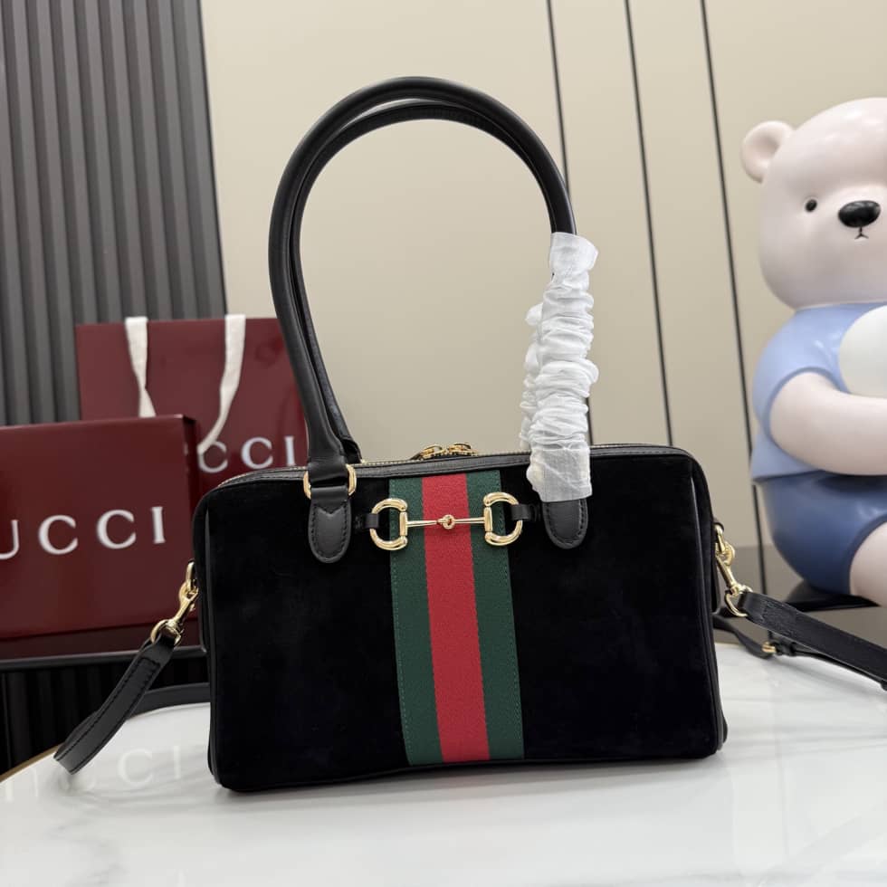 Gucci Borsetto Suede Medium Black Boston Bag_10_162437 Gucci Borsetto Suede Medium Black Boston Bag