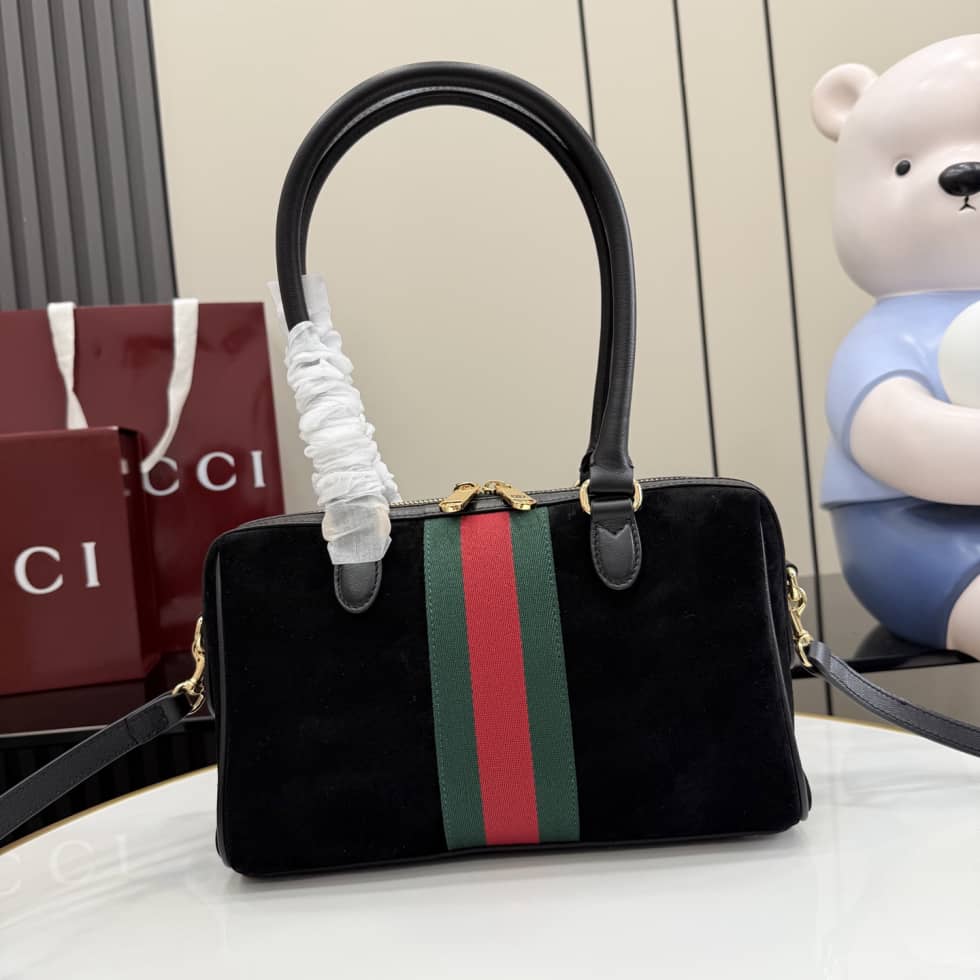 Gucci Borsetto Suede Medium Black Boston Bag_1_162437 Gucci Borsetto Suede Medium Black Boston Bag